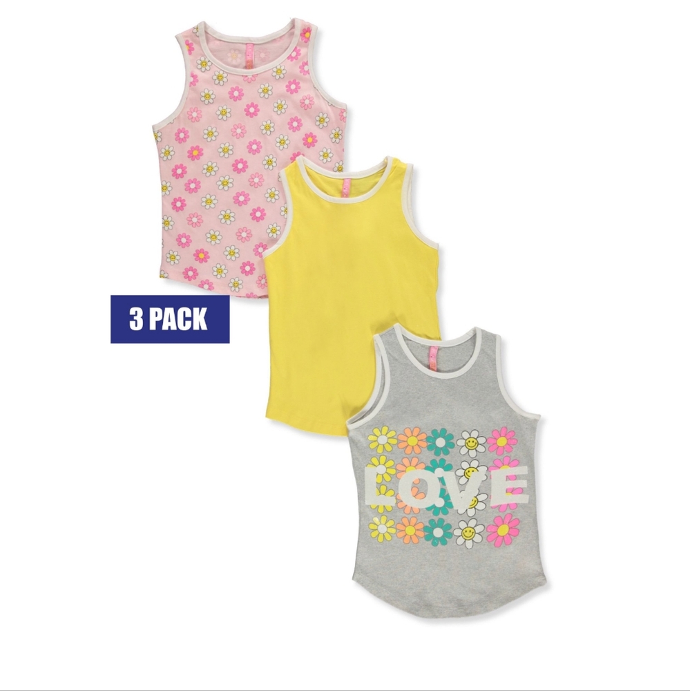 3pk Dreamstar Girls'  Flower Tank Tops